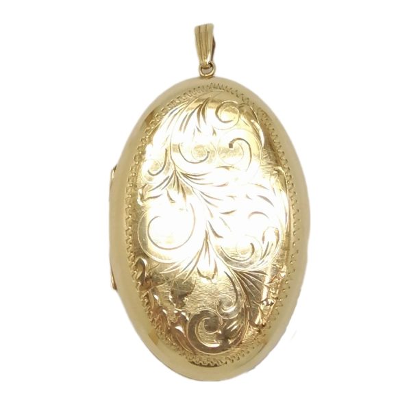 Vintage 9ct Gold Oval Filigree Patterned Locket Pendant