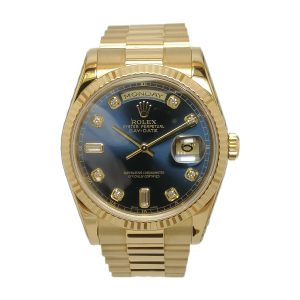 Rolex 18ct Gold Day-Date With Blue Dial & Diamond Markers 118238