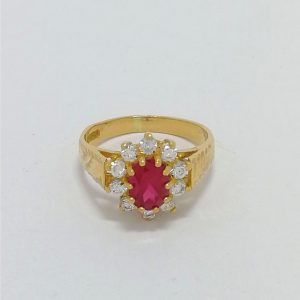 22ct Gold Red & White Stone Cluster Ring