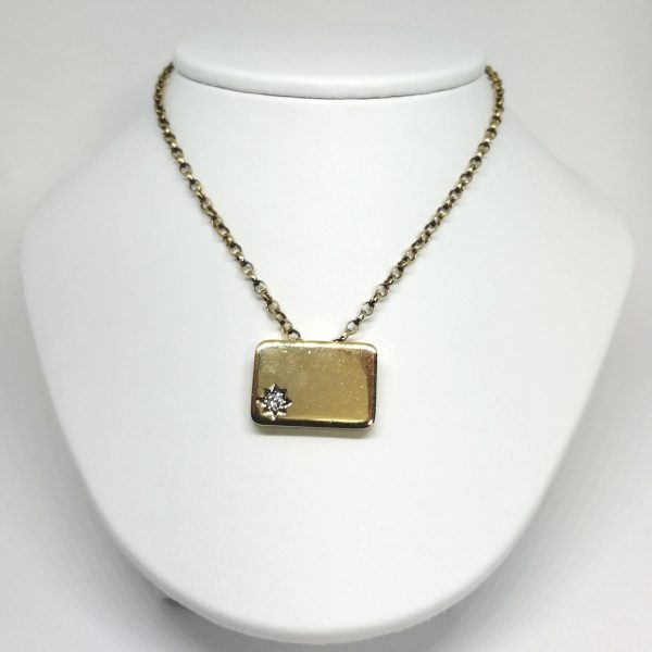 9ct Gold Diamond Set Ingot Pendant & Chain