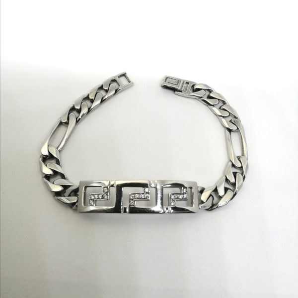 9ct White Gold Cubic Zirconia Greek Key Design Bracelet