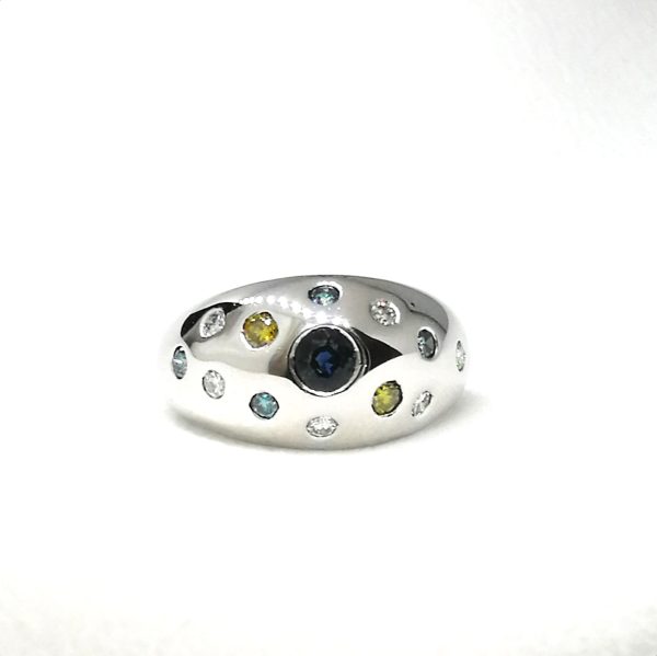 18ct White Gold Sapphire and Diamond Dome Ring