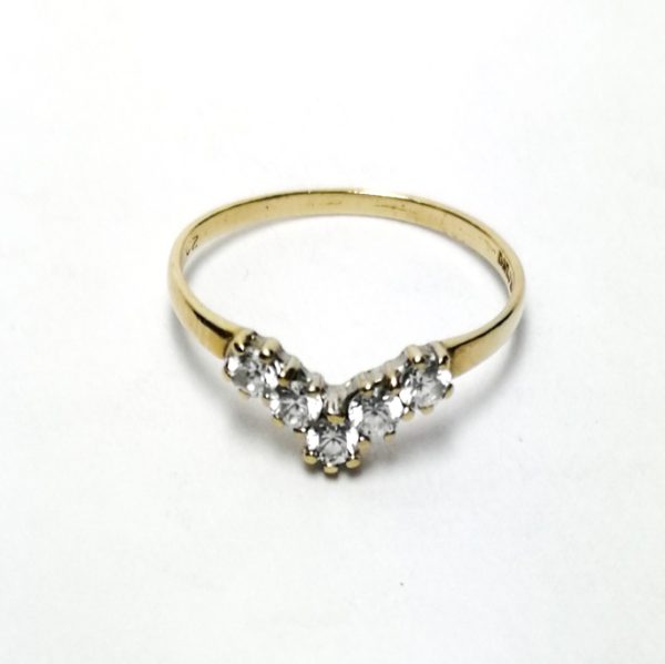 9ct Gold CZ Wishbone Ring (1985)