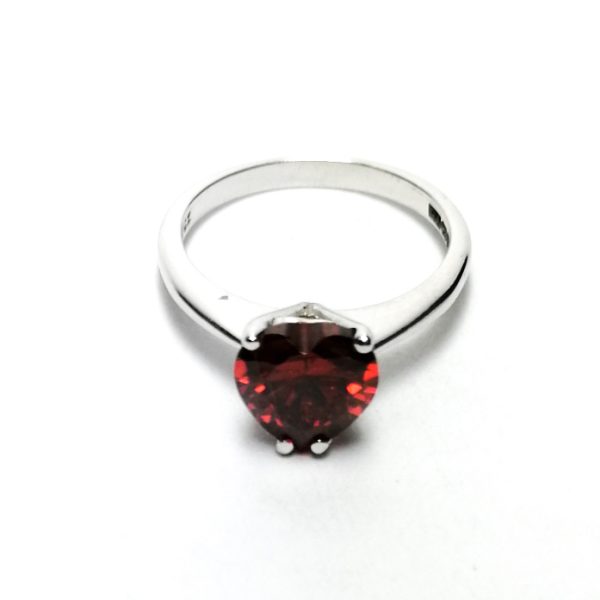 9ct White Gold Red CZ Heart Ring