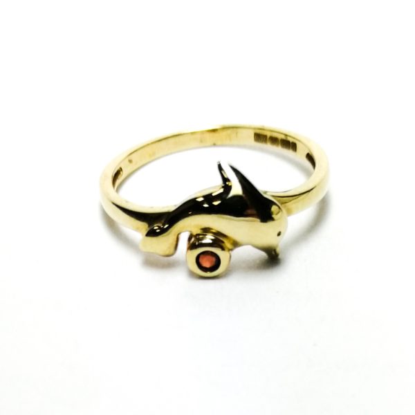 9ct Gold Garnet Dolphin Ring