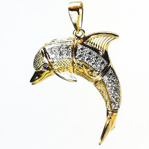 9ct Gold Stone Set Dolphin Pendant