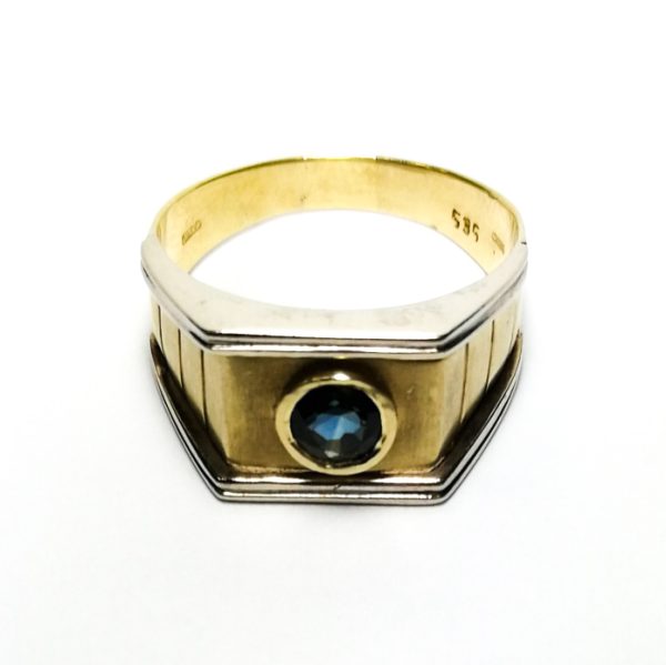 14ct Two Tone Gold Sapphire Signet Ring