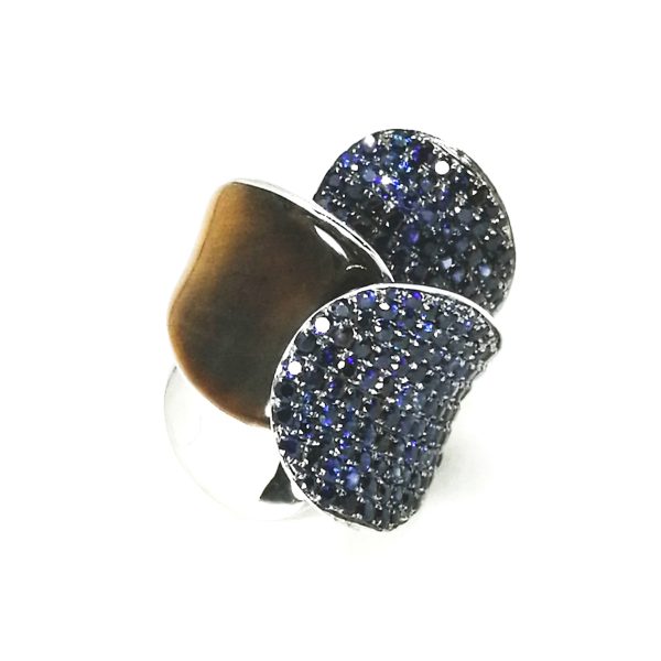 White Gold Sapphire and Tigers Eye Dress Ring