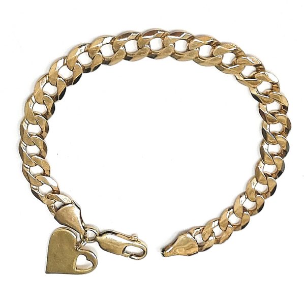 9ct Gold Curb Bracelet with Heart Charm