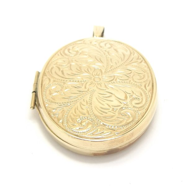 9ct Gold Oval Double Sided Floral Patterned Locket