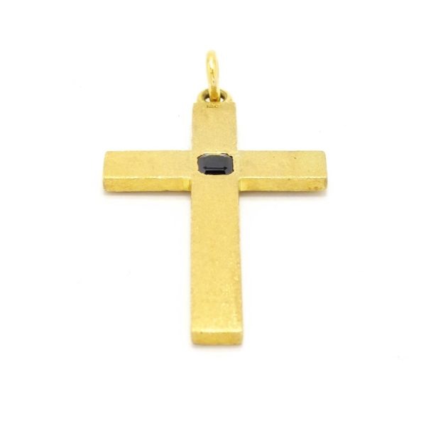 18ct Gold Sapphire Cross Pendant