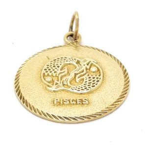 9ct Gold Vintage Round Zodiac Pisces Pendant