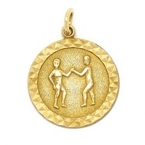 9ct Gold Round Zodiac Gemini Pendant