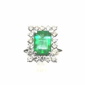 18ct Emerald and Diamond Rectangle Cluster