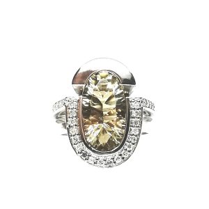 9ct White Gold Quartz And Diamond Dress Ring