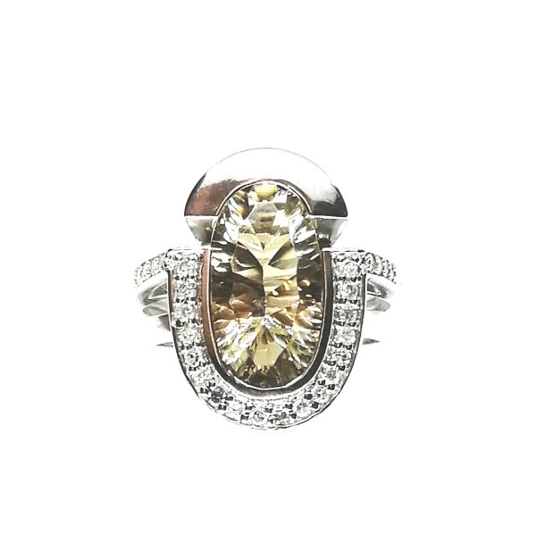 9ct White Gold Quartz And Diamond Dress Ring