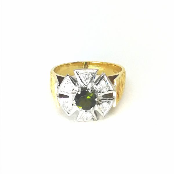 18ct Gold Green Tourmaline And Diamond Cluster Ring