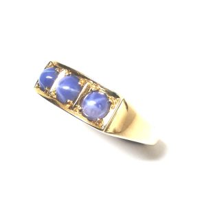 14ct Gypsy Style 3 Stone Synthetic Star Sapphire Ring