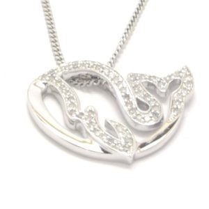 9ct White Gold Diamond Whale Pendant With Chain