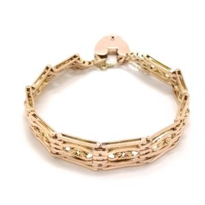 9ct Rose Gold Fancy Link Gate Bracelet With Heart Lock 20.6g