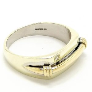 9ct 2 Colour Gold Bar & Diamond Detail Ring.