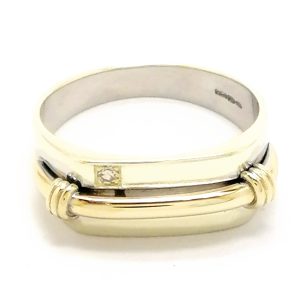 9ct 2 Colour Gold Bar & Diamond Detail Ring.