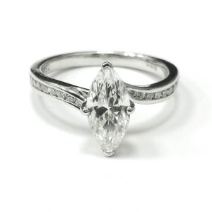 18ct White Gold Certificated Marquise Diamond Solitaire Ring 1.14ct