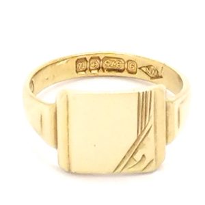 9ct Gold Childs Square Top Patterned Signet Ring