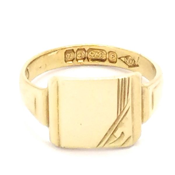 9ct Gold Childs Square Top Patterned Signet Ring