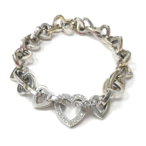 9ct White Gold CZ Heart Link Bracelet (2003)