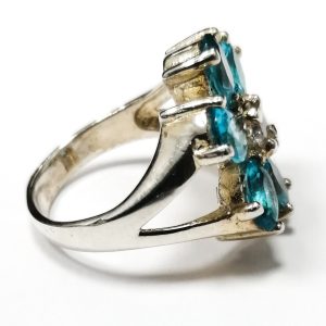Silver Blue Stone Flower Ring