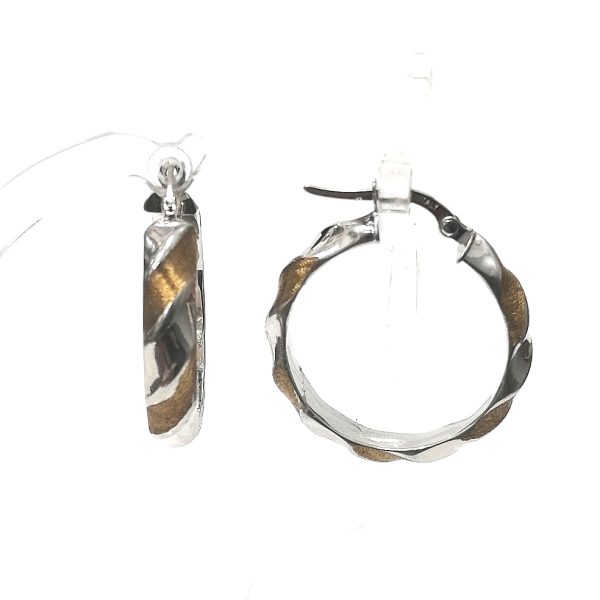 9ct 2 Colour Gold Patterned Hoop Earrings