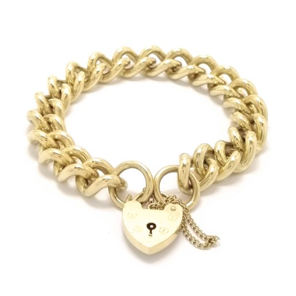 9ct Gold Charm Bracelet With Padlock & Safety Chain 59.8g