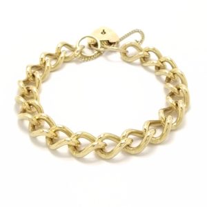 9ct Gold Charm Bracelet With Padlock & Safety Chain 34.6g