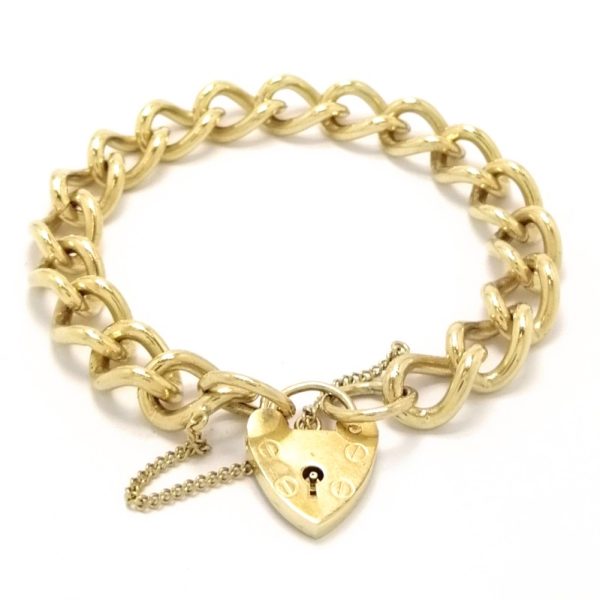 9ct Gold Charm Bracelet With Padlock & Safety Chain 34.6g