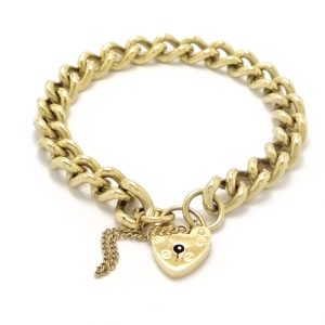 9ct Gold Charm Bracelet With Padlock & Safety Chain 40.7g