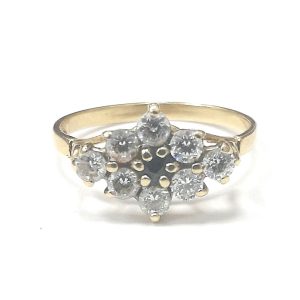 9ct Gold Sapphire & Cz Cluster Ring