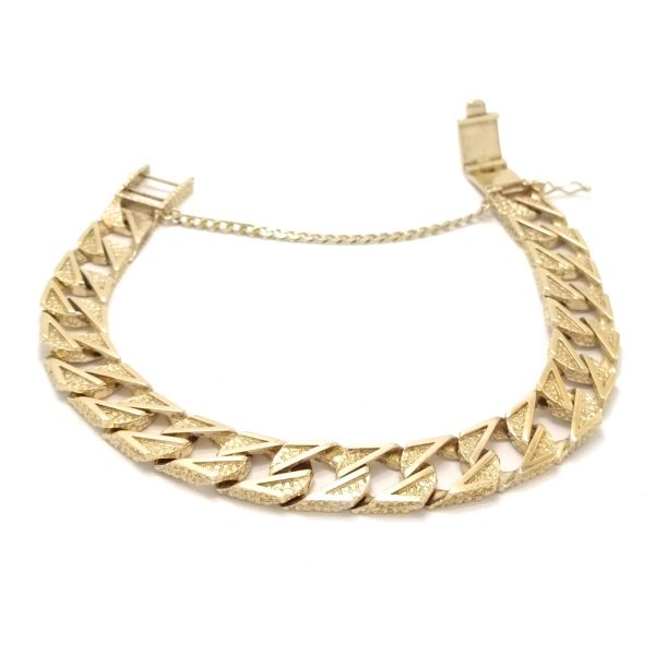 9ct Gold Patterned & Barked Curb Bracelet 32.5g