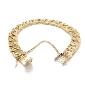 9ct Gold Patterned & Barked Curb Bracelet 32.5g