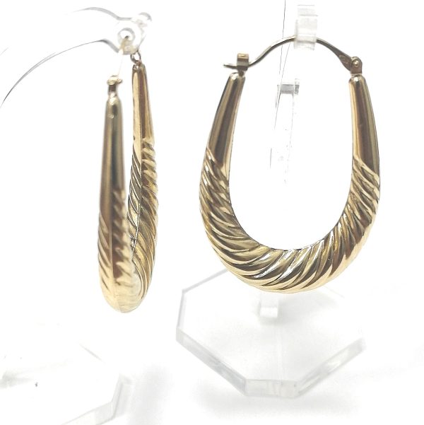 9ct Gold Large Fancy Patterned Oval Hoops