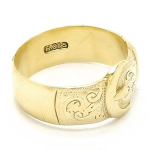 Vintage 9ct Gold Buckle Ring With Filigree Pattern