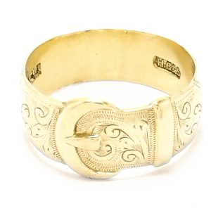 Vintage 9ct Gold Buckle Ring With Filigree Pattern