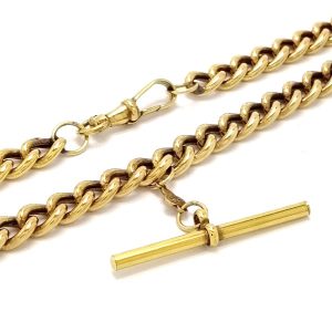 9ct Gold 18" Hollow Curb Link Chain With T-Bar