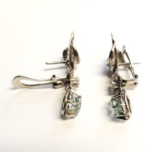 18ct White Gold Diamond & Aquamarine Stud/Drop Earrings (c1950)