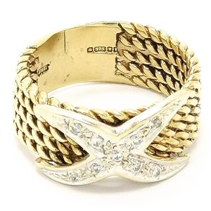 9ct Gold Fancy Cubic Zirconia X Band Ring