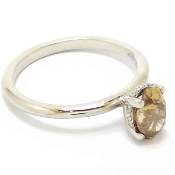 Platinum Oval Brown Diamond Ring With Diamond Edged Collet 1ct