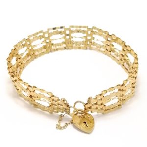 9ct Gold Fancy Gate Bracelet With Padlock & Safety Chain