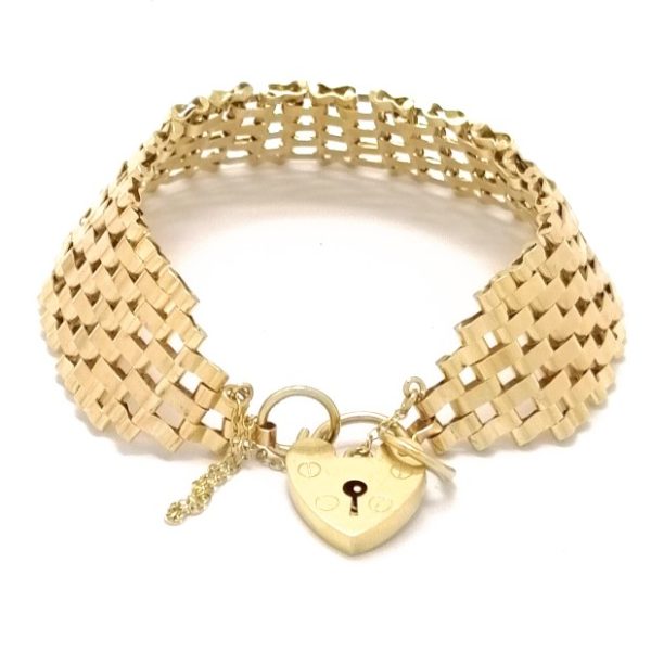 Vintage 9ct Gold Gate Bracelet With Padlock & Safety Chain