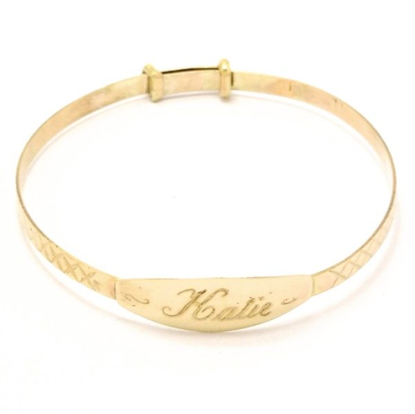 9ct Gold Diamond Cut Expandable ID Bangle With Katie Engraved To The Front