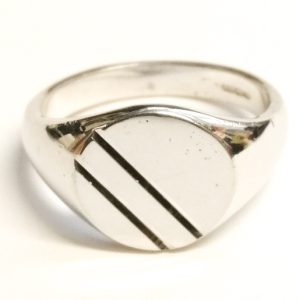 9ct White Gold Oval Striped Chunky Signet Ring